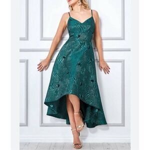 GODDIVA NWT Jacquard High Low Midi Dress - Emerald size 12